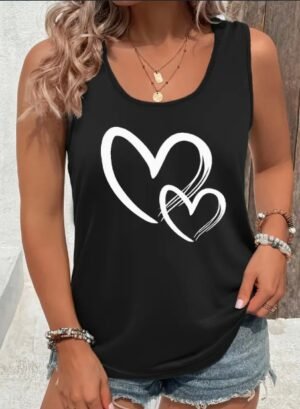 1b9a840a-448b-46db-805a-57640ee07eb5.jpg Hearts Print Crew Neck Tank Top, Casual Sleeveless Tank Top For Summer, Women's Clothing