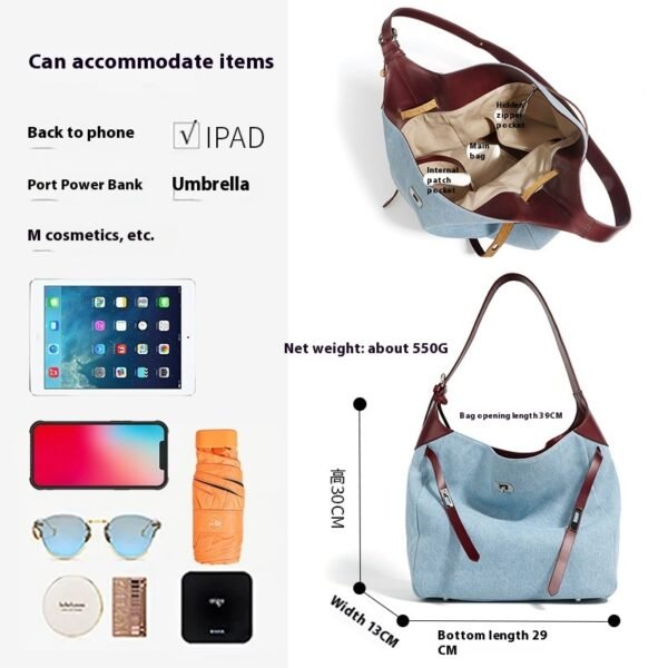 3d7e7253-fc2b-4ef2-9487-44fb3c65359f_trans.jpeg Top Layer Cowhide With Denim Fashion All-match Large Capacity Shoulder Tote Bag