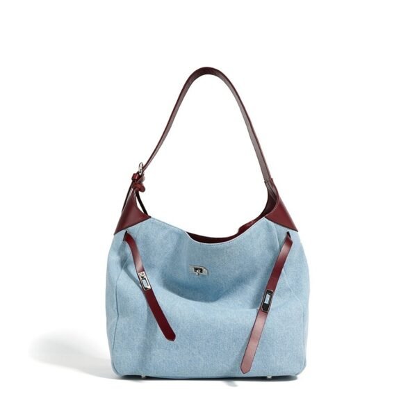 8685fde8-f38a-4a8d-a71f-047b5d7bda05_trans.jpeg Top Layer Cowhide With Denim Fashion All-match Large Capacity Shoulder Tote Bag