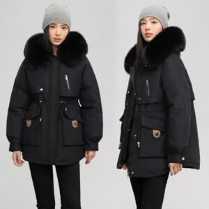8ce101ed-33a3-4fd8-964d-2e57e03962a4.jpg Cross-border Fleece-lined Thickened Parka Collar Slim Fit Slimming Cotton Coat