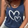 Hearts Print Crew Neck Tank Top, Casual Sleeveless Tank Top For Summer, Women's Clothing